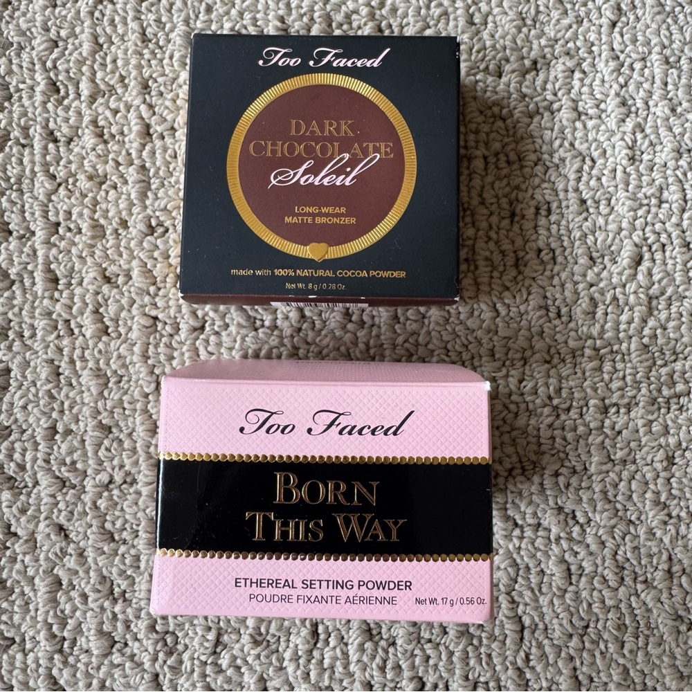 Too Faced Dark Chocolate Soleil Bronzer and Born This Way Setting Powder